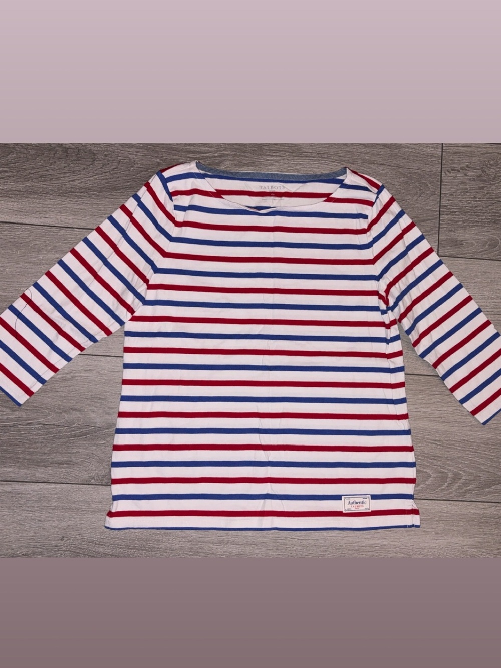 Talbots Size Medium Petite Patriotic Shirt 3/4 Sleeves Red White & Blue